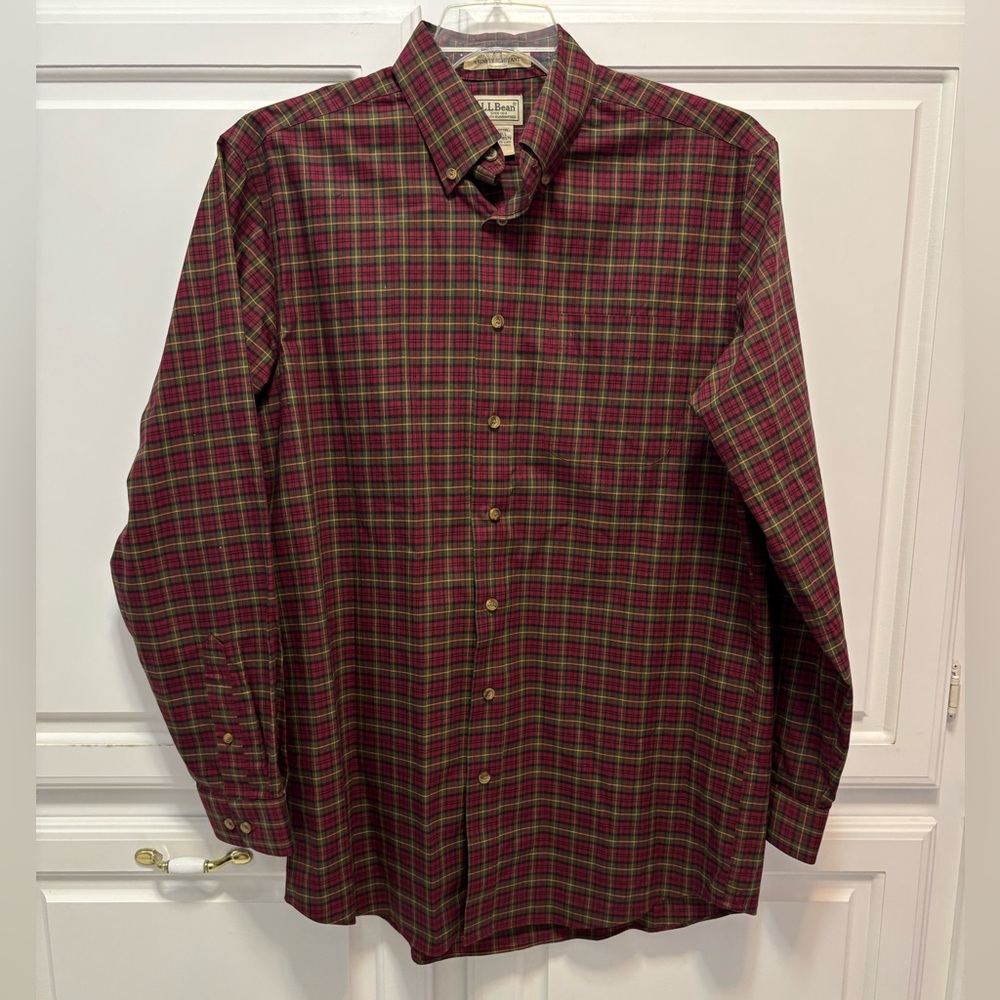 L.L. Bean Plaid Button Up Wrinkle Resistant Shirt Mens Size Medium Tall